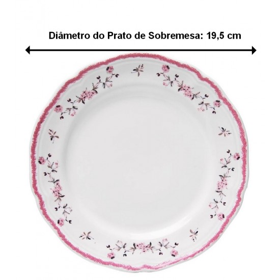Prato Avulso Sobremesa 19,5cm Florescer Rosa Cerâmica Wolff